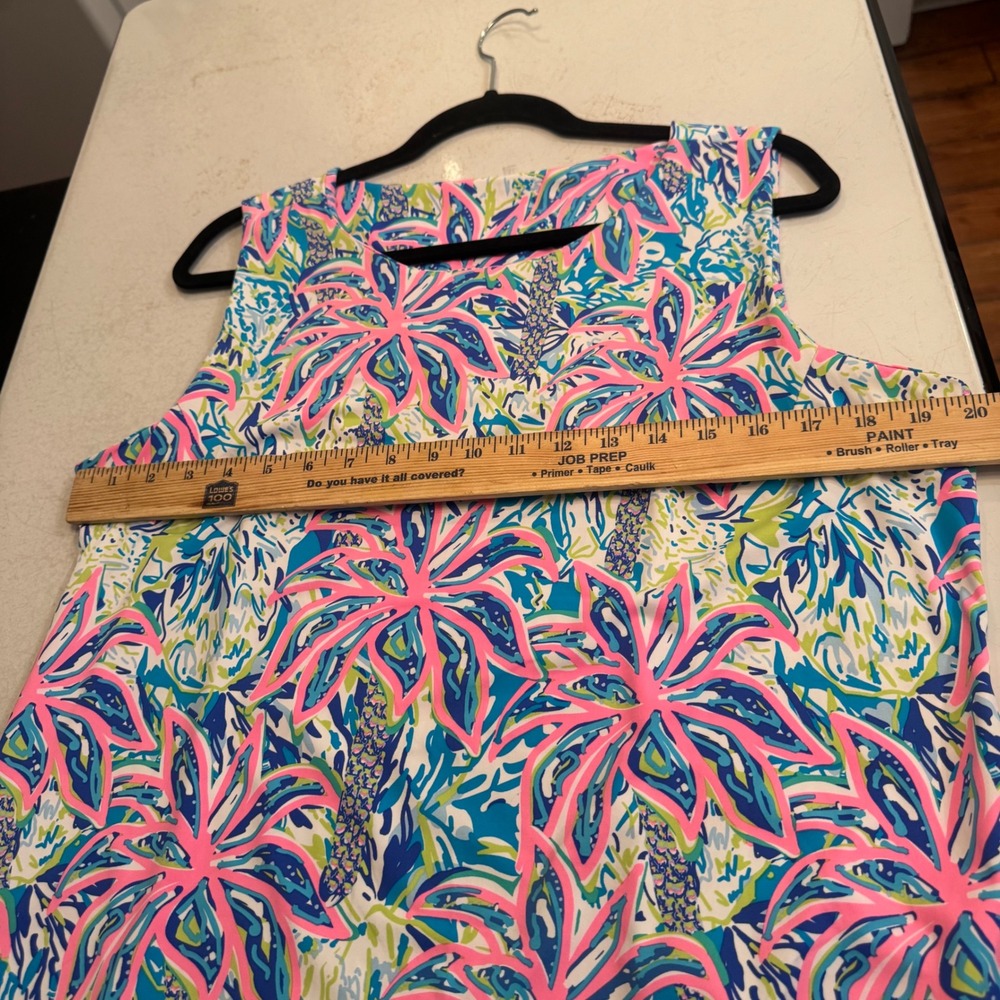 Lilly Pulitzer Shift Dress Women's Sz XL Blue Pink Tropical Ruffle Hem 0101292 - Picture 6 of 7